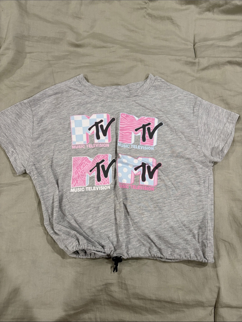 MTV Gray Short Sleeve Tee with Pink & Light Blue Logo Blocks